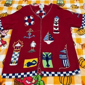 Vintage Knit Nautical Lighthouse Coastal Style Sweater